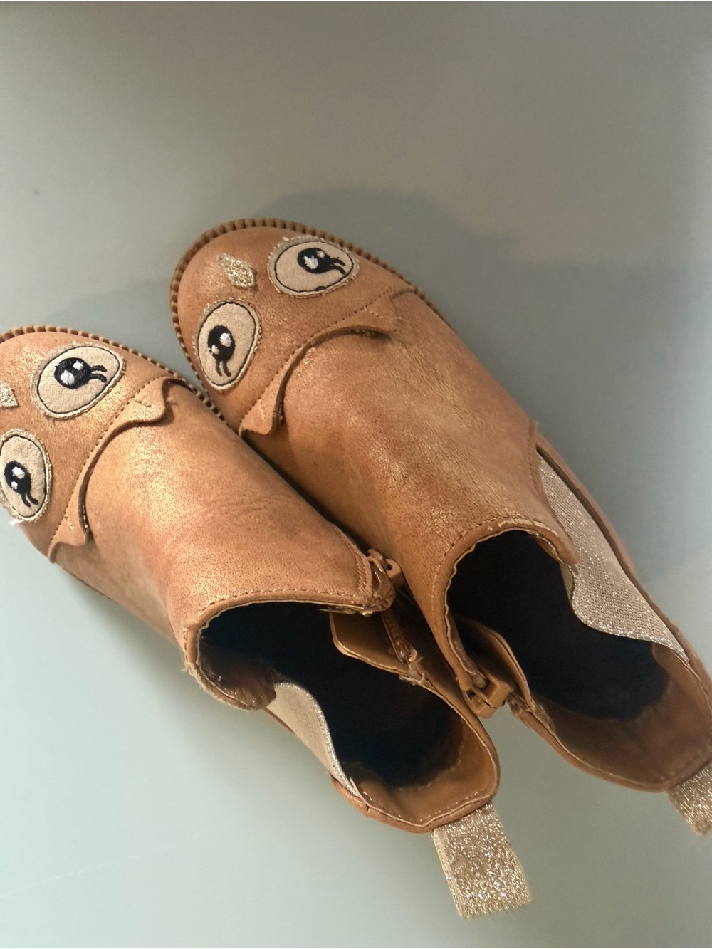 wonder nation Tan Girls' Character Ankle Boots with Glitter Accents